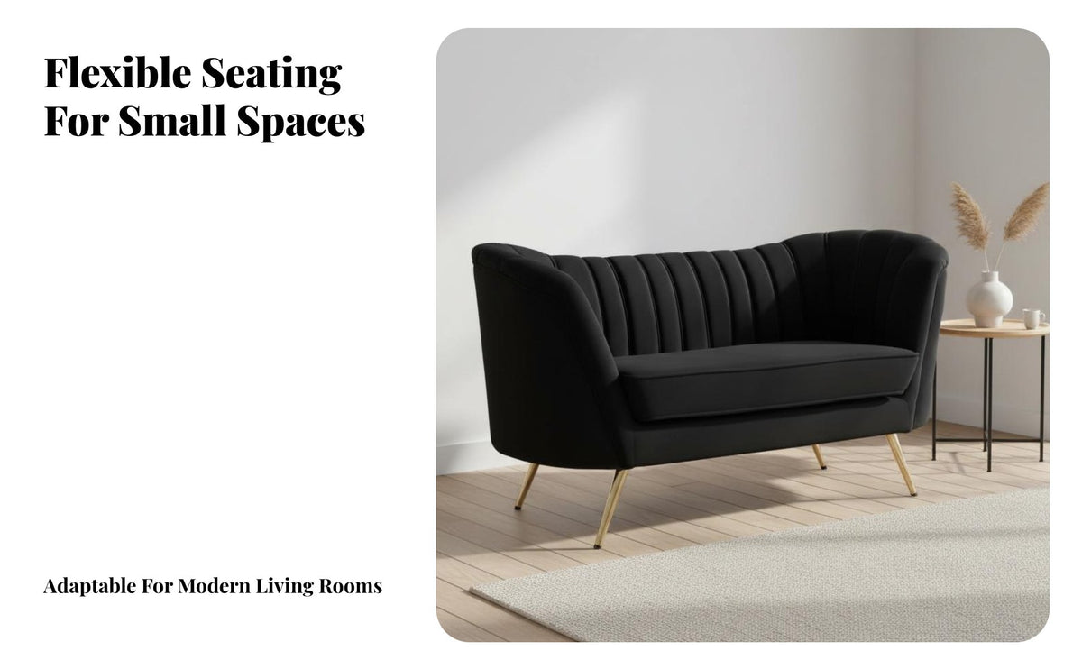Nordic design Tufted plush fabric Sofa Light Luxury Design Small Couch Slim Metal Legs Loveseat dense Foam padding for Apartment Dwellers, Homeowners, pairs, Living Room, Lounge Area, Office, Bedroom