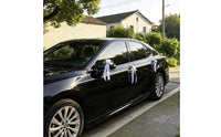 Satin Car Mirror Flower with Pearls Lightweight Wedding Car Flower with Ribbon Ornamental Artificial Rose with Streamers Vivid for Brides