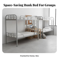 Stable Structure Steel Frame Bunk Bed Space Saving Metal Bunk Bed Full-Length Guardrail Dormitory Furniture Anti-Slip Ladder for Students, Roommates, Dorm Room, Construction Site Barracks, Bedroom