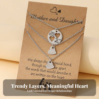 Stacked Heart Pendant Necklace Stainless Steel Mother Daughter Necklace Set Adjustable Chain Mom Daughter Jewelry Set for Women