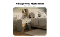 Rattan Drawer Nightstand Vintage Design Rattan Drawer Bedside Table sturdy Wood Legs Cheerful hues for Adults, Students, Office