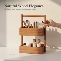 Wooden Desktop Cosmetic and Jewelry Storage Box with Double Layer for Vanity and Bedroom
