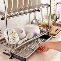 Dish Rack and Dish Drainer with Draining Board, Stainless Steel Draining Rack, Space Saving Kitchen Sink Organizer with Side Utensil Holder