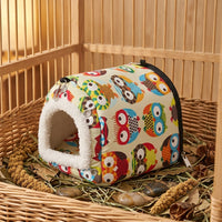 Extra-Thick Parrot Nest House, Insulated Bird Nest for Winter Roosting, Hanging Birds House with Fleece Lining and Owl Pattern for Small Pets