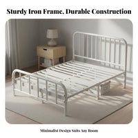 Metal Slat Bed Sturdy Construction Metal Slat Bed Frame Heavy Duty Wrought Iron Bedstead for Homeowners, Rental Property, Dorm Room, Apartment