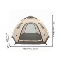 Ventilated Hexagonal Dome Tent Khaki Beige Automatic Camping Tent