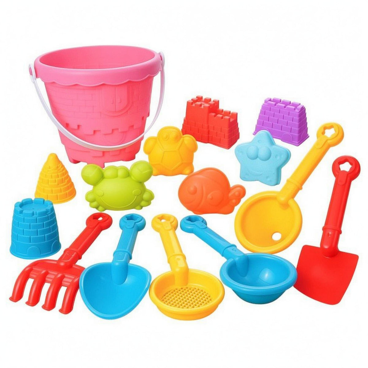 15 Pieces Brightly Colored Sand and Water Toy Set Molded Shapes Beach Sand Toy Set Sieve Sandcastle Building Kit Creative Play for Children, Sandbox