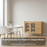 Modern Accent Storage Cabinet Solid Wood Kitchen Buffet Credenza Profile Wooden Credenza with Shelves for Renters, Families, Dining Room, Hallway
