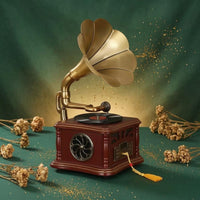 Phonograph-Style Speaker Indoor Display Tabletop Bell Speaker Decorative Home Audio for Music Playback