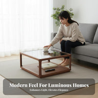 Nordic design Square glass surface Coffee Table sturdy Wood Frame Square Glasssurface Light Luxury stylish Home Furnishing Modern Design for Apartment Dwellers, residents, Living Room, Small areas, Lounge Area