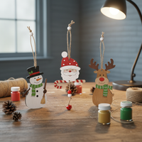Christmas Santa Snowman Reindeer Wooden Ornaments with Bell