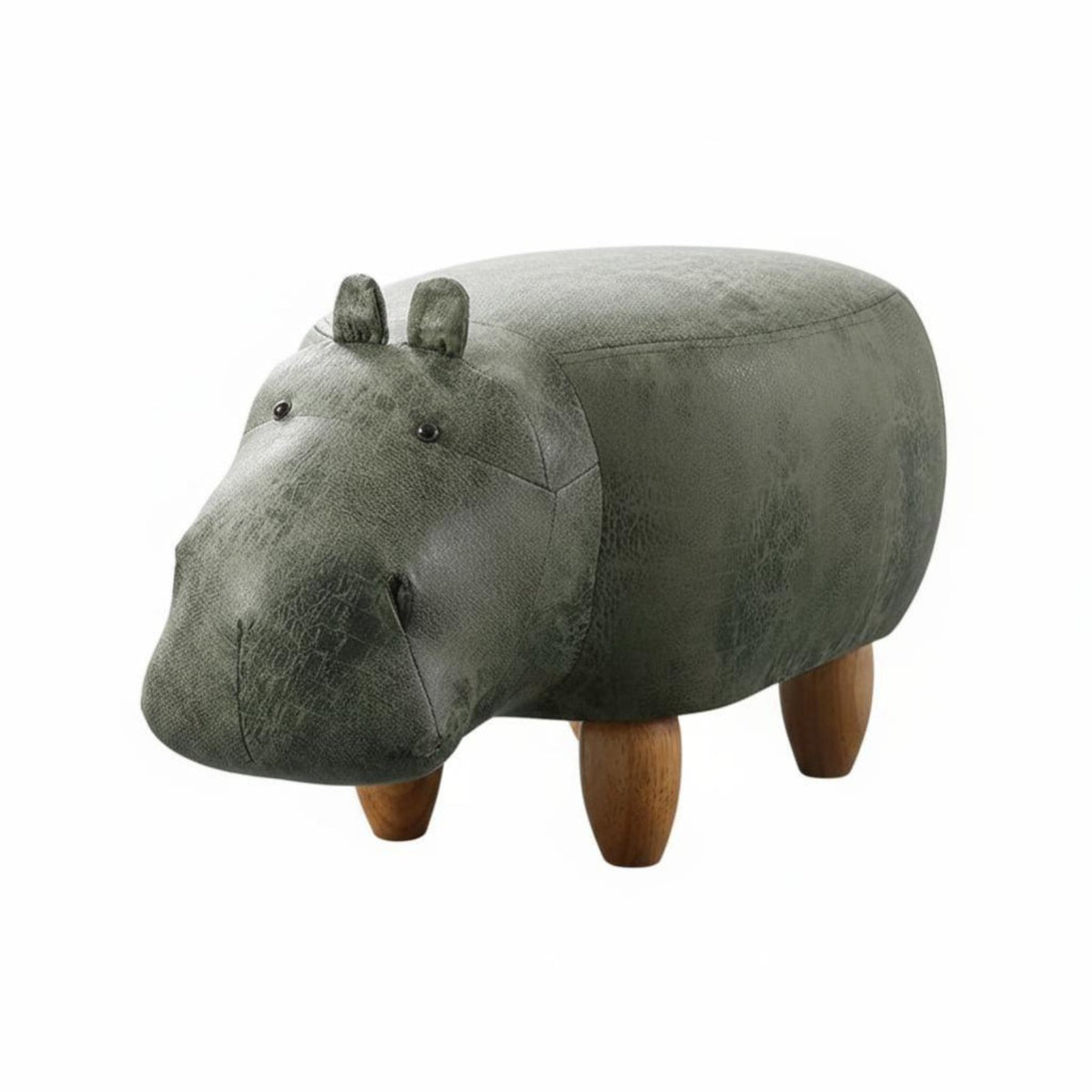 Multi-Functional Hippo-Shaped Footrest Wooden Legs creatureShaped Seat Sturdy Construction Footstool Comfortable Seating for Children, Adults, Parents, Entryway, Living Room, Bedroom, Playroom