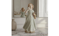 Ornamental Piece Girl Feeding Bird Delicate Details Ceramic Girl Statue Gift Idea Decorative Lady Figurine Glossy Finish