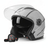 Half Helmet ABS Shell Double Visor Helmet Vehicle Safety Gear EPS Padding Anti-Fog