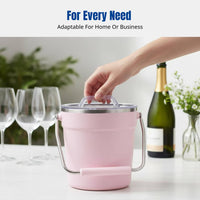 Stainless Steel Ice Bucket, Double Wall Insulated, Large Capacity with Lid and Handle, Champagne Beer Cooler, Modern Minimalist