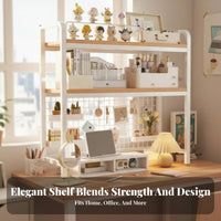 Space Saving Multi-Tier Desk Shelf Sturdy & Long-Lasting Multi-Tier Desk Hutch Stable Load-Bearing Desktop Hutch Organizer Large Capacity for Students, Dorm Residents, Telecommuting Workers, Study Room, Bedroom