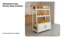 Bakery Display Rack Open Shelving Pastry Display Stand Sturdy Steel Frame Multi-Tier Bread Shelf with Cabinet for Cafe Owners, Adults, Bakeries, Cafes