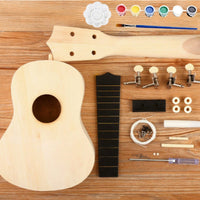 All Parts Included 21 Inch Soprano Ukulele Kit Paintable Wood Wooden Ukulele Making Kit Educational Toy for Children, Beginners, Family Activity, Craft Class