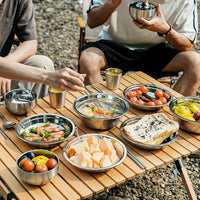 11-piece Camping Dinnerware Set, Stainless Steel Cutlery Set for 1 Person, Stackable, Perfect for Picnic, On-the-go, Vanlife, 20cm Plate