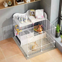 Lagomorph Cage and Lagomorph Pen with Automatic Cleaning, Bunny Cage with Removable Tray, Pet Playpen with Shelter Hideout for Indoor Use, White