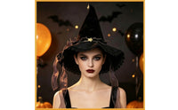 Wide Brim Velvet Witch Hat with Lace Gothic Halloween Witch Hat Floppy Soft for Women, Witches, Cosplayers, Costume Parties, Cosplay, Photo Shoots