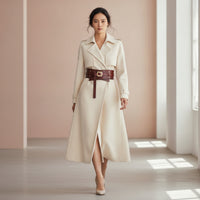 Gold-Tone Wide Waist Belt Stitched Double Strap Belt Fashion Adjustable for Women, Dresses, Coats, Sweaters