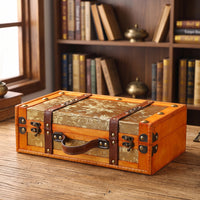 Wooden Chest with Handle Portable Vintage Suitcase Decorative Keepsake Box for Studio
