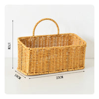 Wall-Mounted Storage Basket Faux-Rattan Hanging Storage Basket Rectangular Organizer for Bedroom