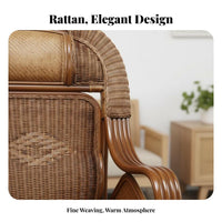 Natural Aesthetic Highspine Rattan Chair Supportive spinerest Woven Rattan Armchair craftsman-made Design Indoor Seating Wide Seat for Seniors, Homeowners, Interior Designers, Living Room, Bedroom, Sunroom, Balcony