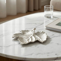 Leaf Tray Textured Metal Tray with Handle Shallow Serving Platter for Entryway