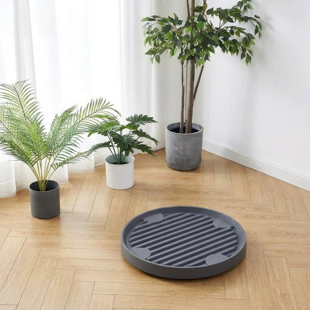 Plant Saucers with Rolling Casters, Flower Pot Stand and Plant Pot Tray, One-Piece Molding Floor Standing Indoor Outdoor Base, Beige