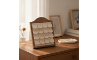 Earring Display Stand Freestanding Wooden Earring Organizer Sturdy Jewelry Display with Fabric Panel for Vanity