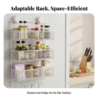 Drillwithout-Drill Installation Refrigerator Side Rack Suction Cup Mount Kitchen Organizer Multi-Tier Design Household Storage Large Capacity for Home Cooks, Cooking Enthusiasts, Small Apartment, Pantry, Laundry Room, Garage