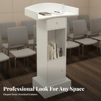 Spacious Desktop Floor Standing Pulpit Multi-Purpose Modern Presentation Desk Sturdy Construction Wooden Lectern with Storage Stable Base for Teachers, Presenters, Conference Room, Classroom, Lecture Hall, Church