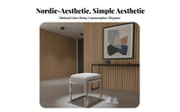 Nordic Aesthetic Upholstered Vanity Seat Minimalist Design Stool Versatile Use Ottoman High-Resilience Cushion for Homeowners, Adults, Women, Dressing Room, Makeup Station, Entryway, Home Office