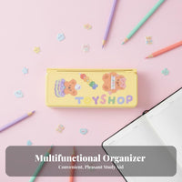 Foldable 2-in-1 perusing Stand and Pen Case Multi-Functional Book Holder Portable writing instrument holder Cute Cartoon Design for Students, Children, School, Dorm Room, Library, Bedroom