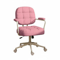 Adjustable Height Upholstered Rolling Chair Ergonomic Quilted Rolling Chair Padded Cushion Swivel Seat Skin-Friendly Textile for Women, Students, Adults, Study Room, Bedroom, Vanity, Small Apartments