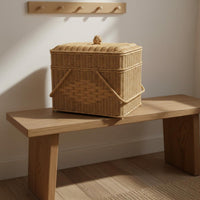 Wicker Picnic Basket Handwoven Rattan Storage Basket Versatile Wicker Storage Box for Camping, Outdoor