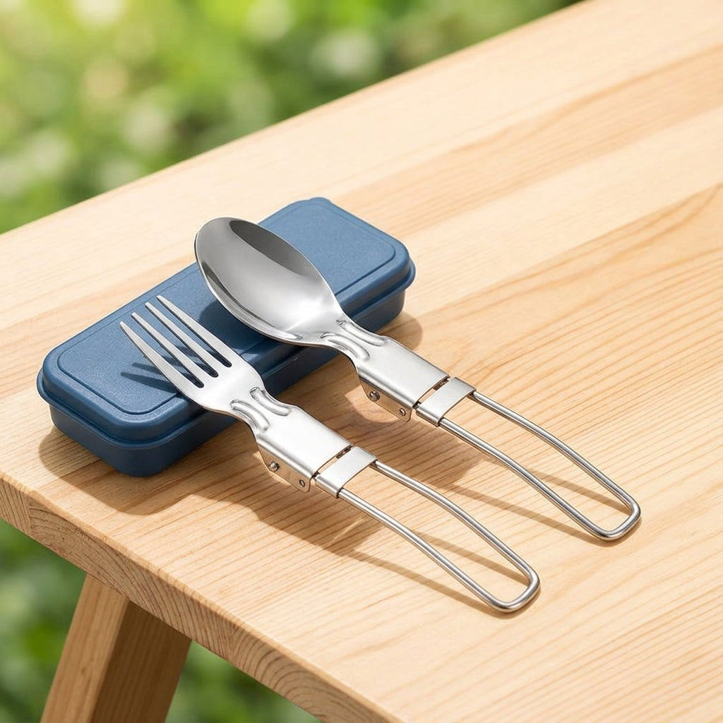 Portable Cutlery Set, Spoon, Fork Set, Made of 304 Stainless Steel, Foldable, With Case, For Outdoor Camping