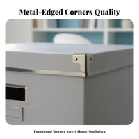 Lidded File Box with Metal Corners Portable Household Storage for Closet, Travel
