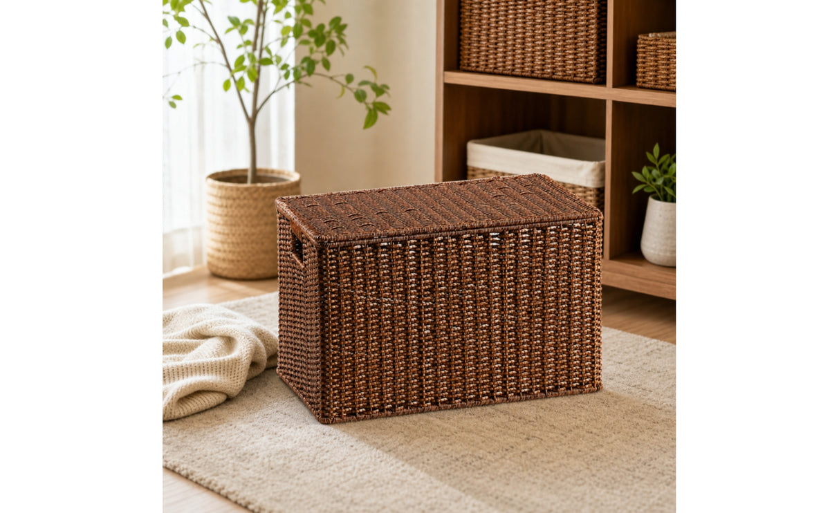 Rectangular Storage Basket with Lid Decorative Storage Box with Lid Portable Organizer for Bedroom