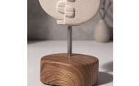 Two-Faced Human Face Sculpture Geometric Sculpture with Wood Base Modern Tabletop Statue for Home Stylists, Bookshelf