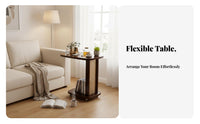 On Wheels C-Shaped Rolling Side Table Space-Saving Rolling C-Shaped Table Rounded Corners Nightstand Rattandesign Panels for Apartment Dwellers, Homeowners, Home Office Workers, Living Room, Bedroom, Small Areas