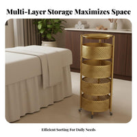 3-Tier Rolling Cart Full Rotation Casters 3-Tier Rolling Trolley Round Metal Utility Trolley Large Capacity for Bathroom