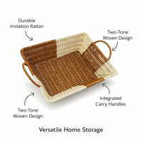 Baskets with Handles, PP Material Organizer Basket, Living Room Storage Baskets, Wicker Baskets for Organizing, Desk Storage Tote for Books