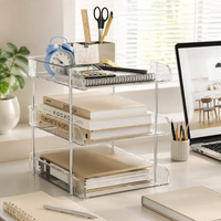 Clear Transparent File Organiser, Stacked Letter Tray File Organiser, Desktop Document Organiser for A4, Stainless Steel Frame, 26x6.2x34cm