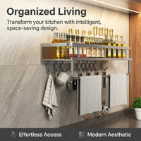 Wall Mount Rack for Utensil Storage, Durable Spice Made of Metal, Space Aluminum Kitchen Organizer with Adhesive Setup