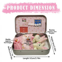 Easter Bunny Tin Box Toy Gift Boxed Cuddly Bunny Doll in a Box Portable Design Miniature Bunny Doll for Children, Collectors, Playroom, Nursery