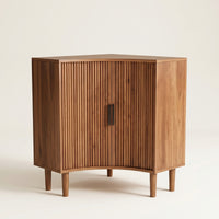 Corner Storage Cabinet with Sliding Doors Fluted Corner Cabinet with Sliding Doors Compact Credenza for Living Room, Bedroom, Office
