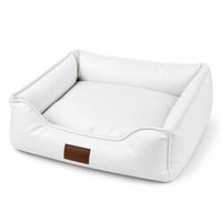 Bolstered Leather Dog Bed Cushioned Leather Pet Bed Easy-to-Wipe Scratch-Resistant for Young Dogs